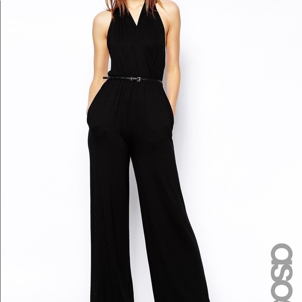 EUC - Black ASOS Halter Backless Jumpsuit Wide Leg